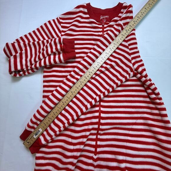Nick & Nora Sock Monkey Adult Footie One-Piece Pajama Red White Stripe Size S - Picture 8 of 12